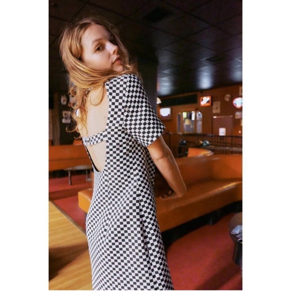 NWT Small ZARA Short Midi Black & White Checkered Dress Mock Collar - Picture 3 of 7